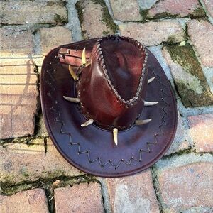 Unique Vintage Dark Brown Cowboy Hat with Horn Details